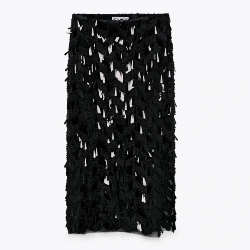 NWT ZARA BLACK SEQUIN MIDI SKIRT - Picture 3 of 3